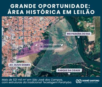 Terreno de 521 mil m² com estruturas da antiga Tecelagem Parahyba em São José dos Campos que será leiloado pela Sodré Santoro.