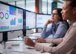 Equipe analisa dados e estratégias de validação de mercado para otimizar a prospecção B2B e reduzir riscos comerciais.